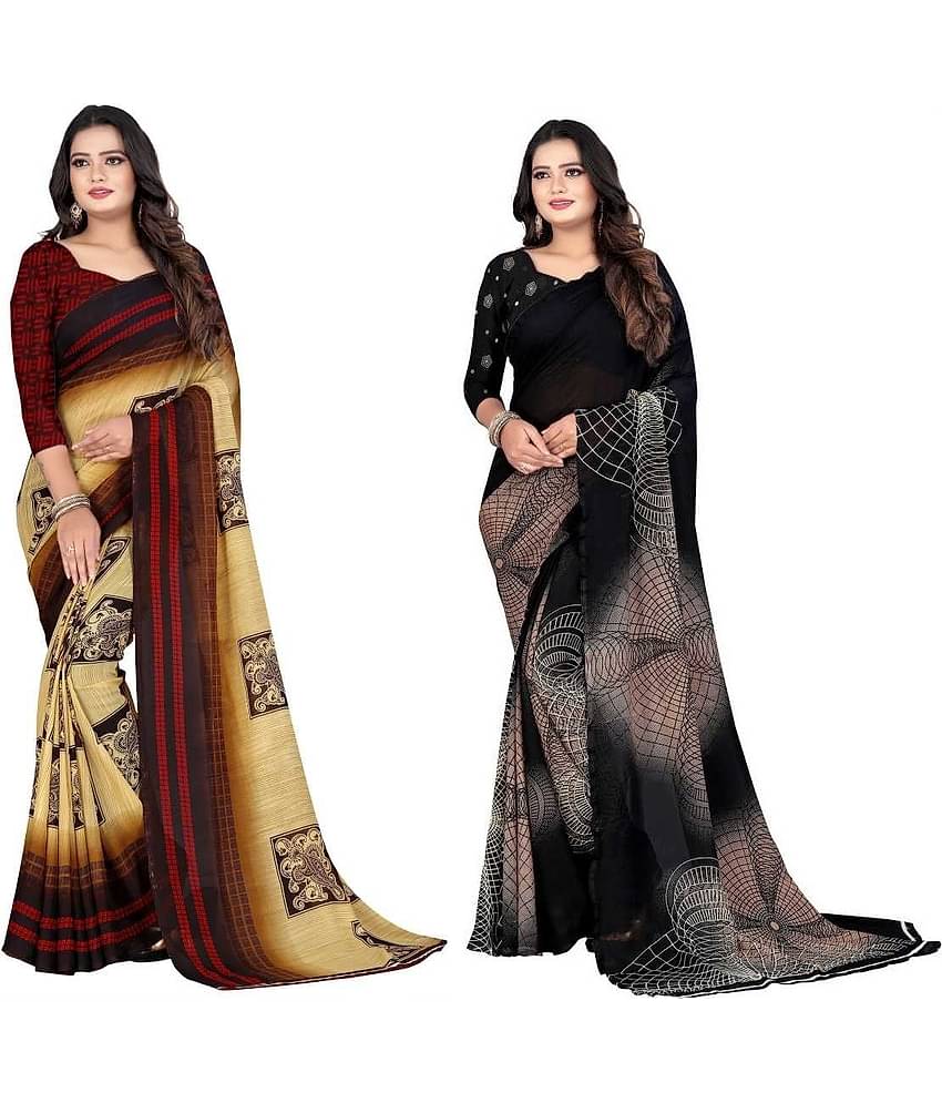 LEELAVATI Georgette Printed Saree With Unstitched Blouse Piece ( Multicolor )