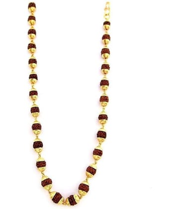BHAUNE RETAILS 100% Original 5 Mukhi Rudraksha Mala In 12 MM Big Size Beads With Gold Plated Cap For Unisex