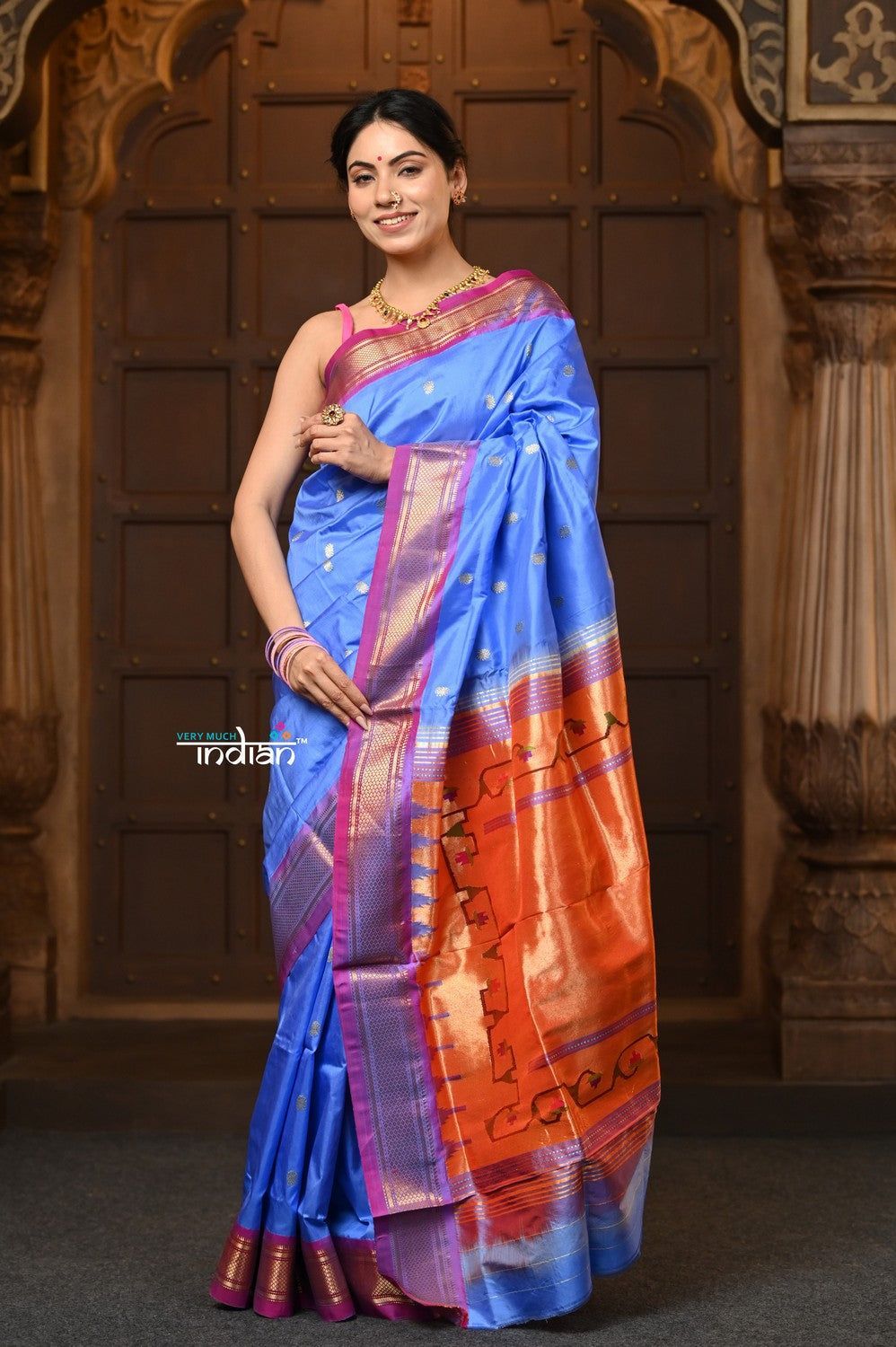 Parampara ~ Signature Weave! Handloom Pure Silk Paithani Saree with Traditional Floral Hasthkala Pallu ~ Powder Blue