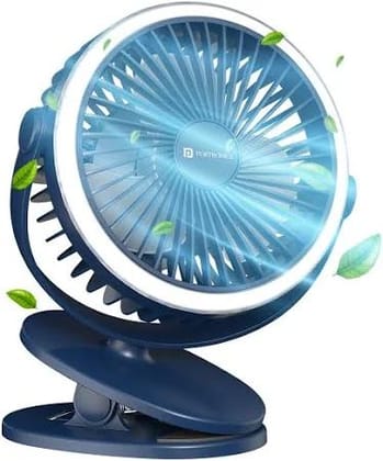 Portronics ClipCool - Portable Rechargeable Fan with Strong & Solid Clip. 3 Speed Modes. Ring LED Lights, 360 degree Rotation & charging through Type-C Port