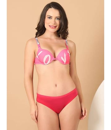 PrettyCat Polyester Women's Bra & Panty Set ( Fluorescent Pink ) Hot Lingerie