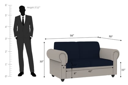 Wakeup India Sofa Set | Snugy Sofa 2 Seater, Sofa Set for Living Room with Double Padded Colour |Plastic Legs | 1 Year Warranty ( Blue and Grey Colour Fabric, Seating- 2 Seater)