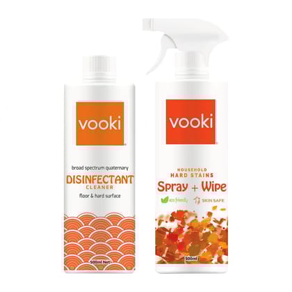 Vooki Nature Disinfectant Cleaner and Ecofriendly Hard Stains Spray and Wipe - 500 ml Each, (Combo Pack of 2)…