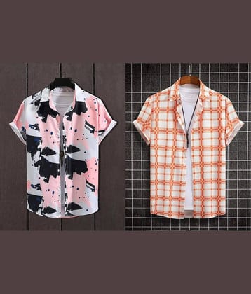 Qlonz store Elastane Regular Fit Printed Half Sleeves Men's Casual Shirt - Multi ( Pack of 2 )
