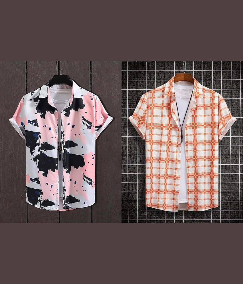 Qlonz store Elastane Regular Fit Printed Half Sleeves Men's Casual Shirt - Multi ( Pack of 2 )