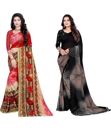 LEELAVATI Georgette Printed Saree With Unstitched Blouse Piece ( Multicolor )