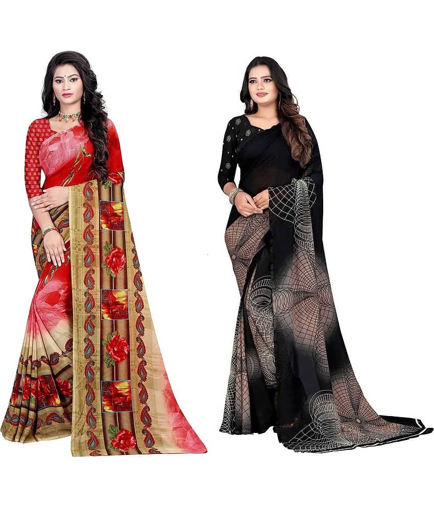 LEELAVATI Georgette Printed Saree With Unstitched Blouse Piece ( Multicolor )