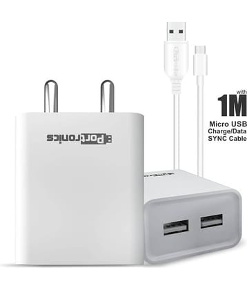Portronics Adapto 66:2.4 A Charger with Dual USB Ports ,White (POR 1066)