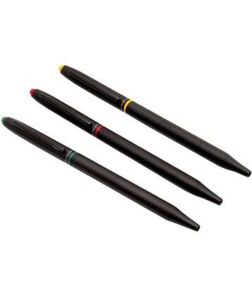 Srpc Set Of 4 Fellowship Kute Sleek Matte Black Metal Body Ball Point Pen Blue Ink Refill