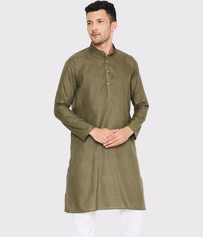 Maharaja - Military Green Cotton Blend Men's Regular Kurta ( Pack of 1 )