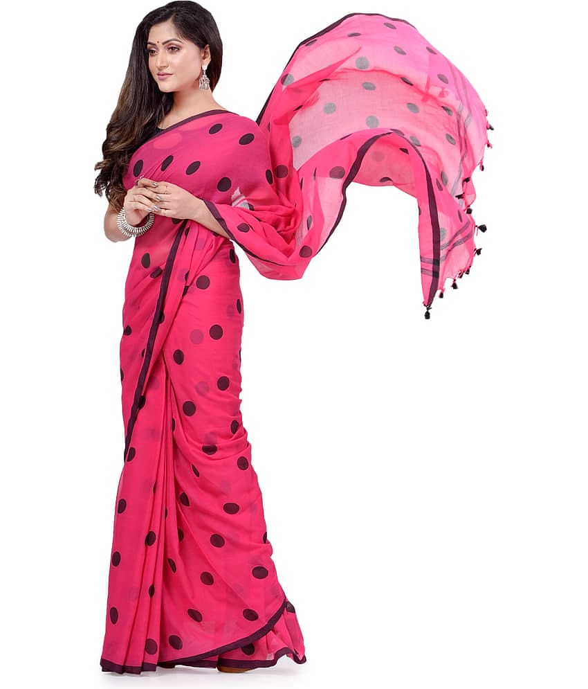 Desh Bidesh Cotton Self Design Saree Without Blouse Piece ( Red )