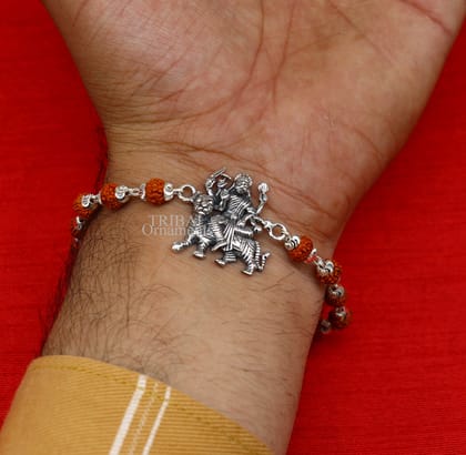 925 Sterling silver divine Durga,bhawani,amba mataji Rakhi or bracelet best gift for your brother's for special gifing rk195-6. / Rudraksh chain rakhi