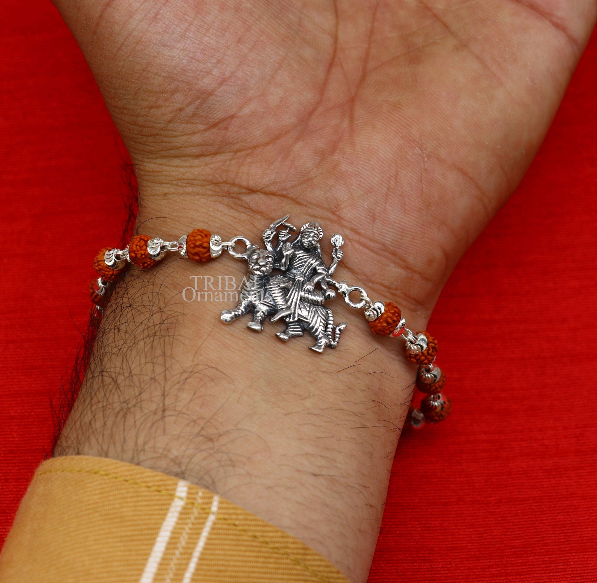925 Sterling silver divine Durga,bhawani,amba mataji Rakhi or bracelet best gift for your brother's for special gifing rk195-6. / Rudraksh chain rakhi