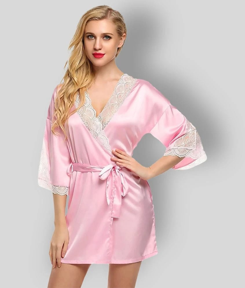Piquant - Pink Satin Womens Nightwear Robes ( Pack of 1 ) - Free Size
