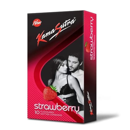KamaSutra Strawberry Flavour Condom Made of Natural Rubber Latex For Men, 10s [Discreet Packaging]