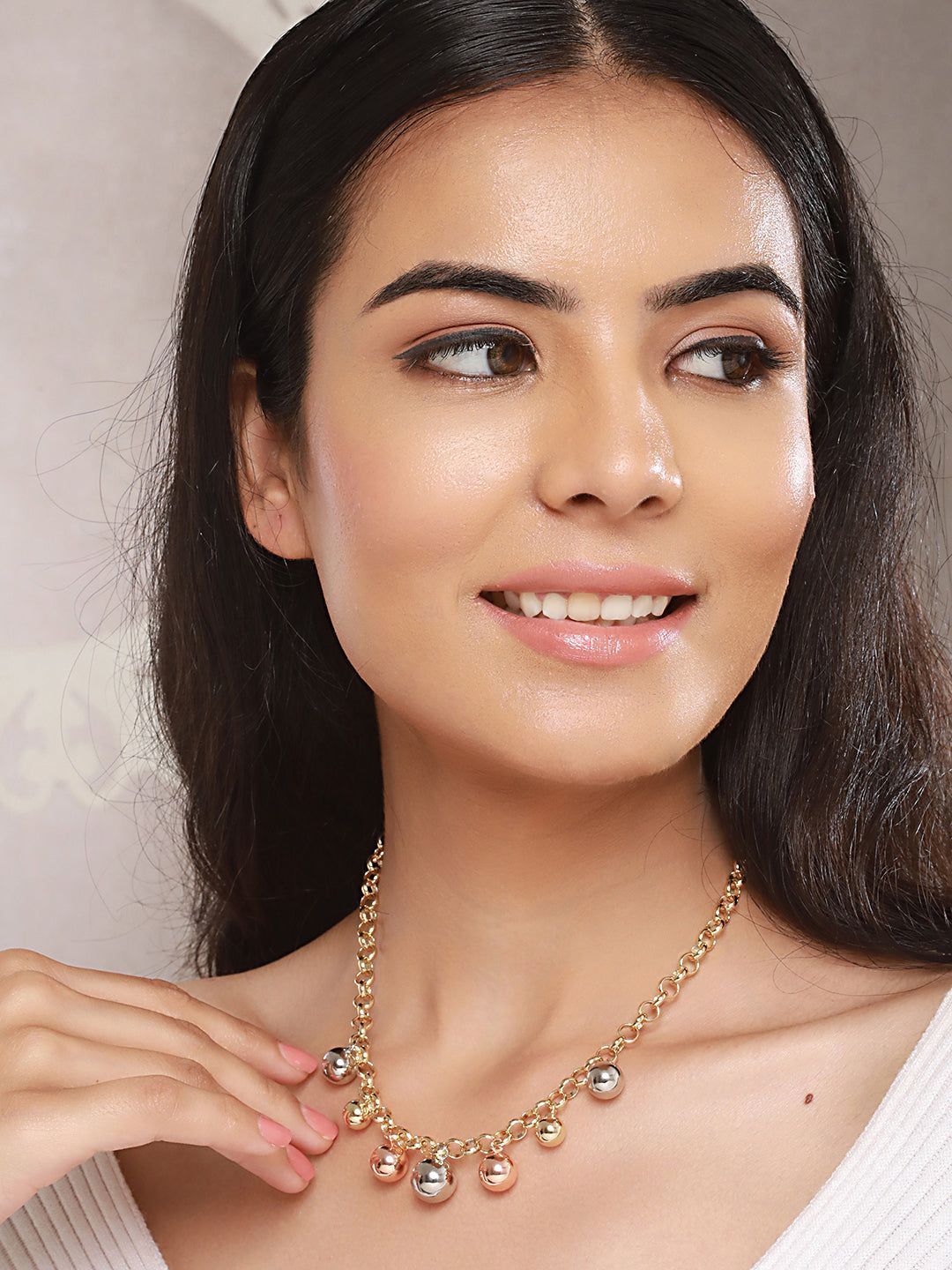 Anti-Tarnish Gold Polish Triple Plated Balls Link Chain Necklace