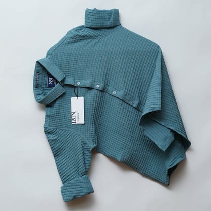 Teal | Grid Pattern Shirt | Waffle Knit-S