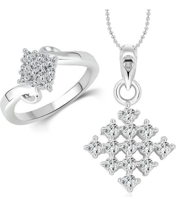 Vighnaharta Square Twist Ring with Pendant Gold and Rhodium Plated Combo set