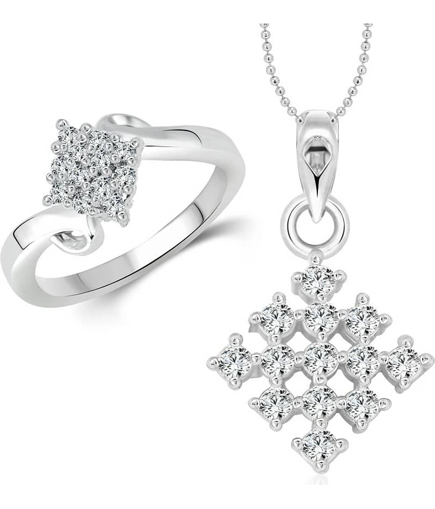 Vighnaharta Square Twist Ring with Pendant Gold and Rhodium Plated Combo set