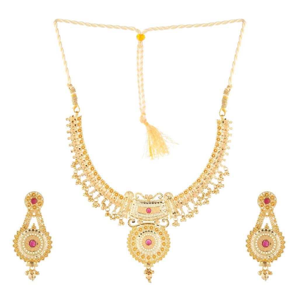 Luxurious South indian Gold-Plated Necklace and Earrings Set