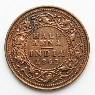 Big Half Anna 1862 Victoria, British India old Copper Coin Silver Collection