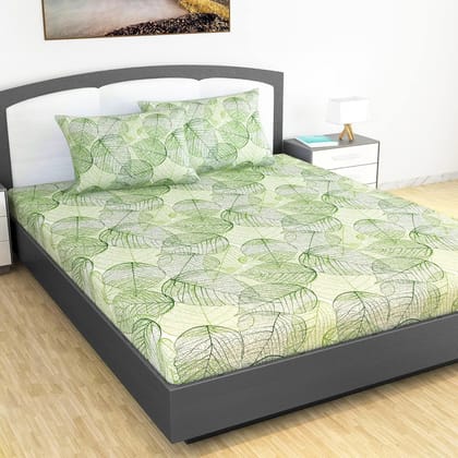 Green Dry Leaf Texture Bedsheet For King Size-King / Garden Green / LY1410
