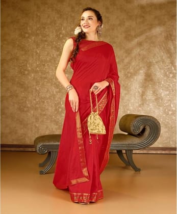 Women's Vichitra Swiroshki Butta Saree with Unstitched Blouse (Red, 5-6 Mtrs)
