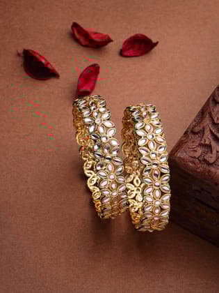 NVR Women Set of 2 Gold-Plated Kundan-studded Bangles-Small 2.6 / Brass