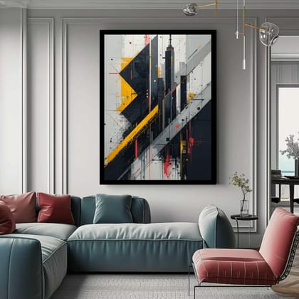 Luminary Momentum Rise – Monochrome Urban Ascent Museum-Quality Cotton Canvas Art for Luxe Living Room Décor | Frame Size (69 X 97 Cm) | Frame Type (Black) | 5-Year Warranty