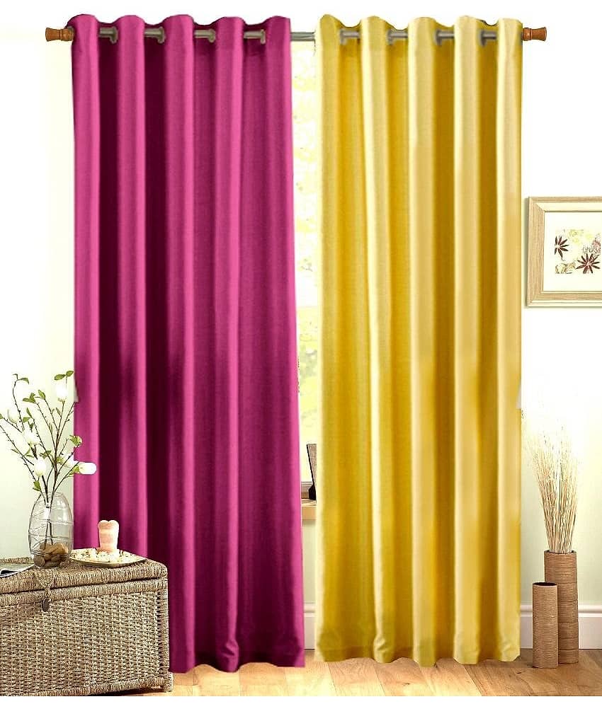 Homefab India Plain Semi-Transparent Eyelet Long Door Curtain 8ft (Pack of 2) - Multicolor