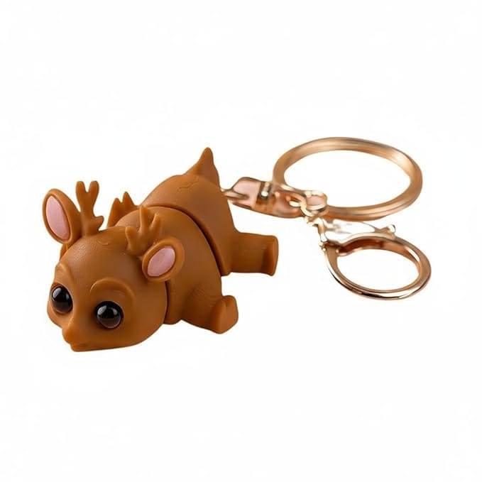 Vinglits Wild Beasts 3D Printed Keychains – Articulated Animal Toys, Pocket-Friendly Keyrings, Stress Relief Desk Toys for Kids & Adults, Collectible Accessories (Maple - The Deer)