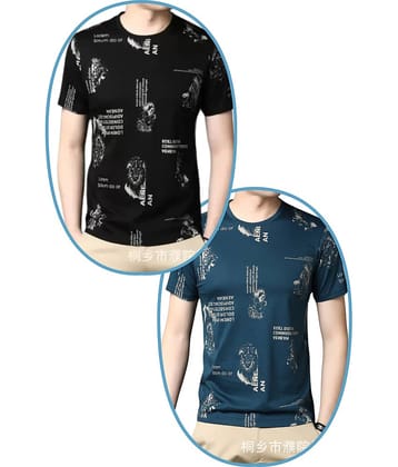 STI Polyester Regular Fit Self Design Half Sleeves Men's Round T-Shirt - Multicolor2 ( Pack of 2 )
