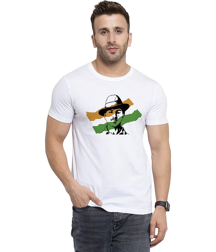 BINAYAK Cotton Blend Regular Fit Printed Half Sleeves Men's Round T-Shirt - White ( Pack of 1 )