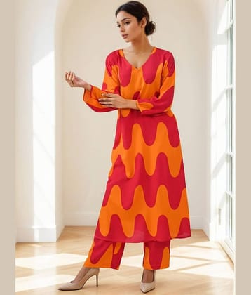 INDIAN SILKS Women Tunic With Trousers Co-Ord Set ( Orange )