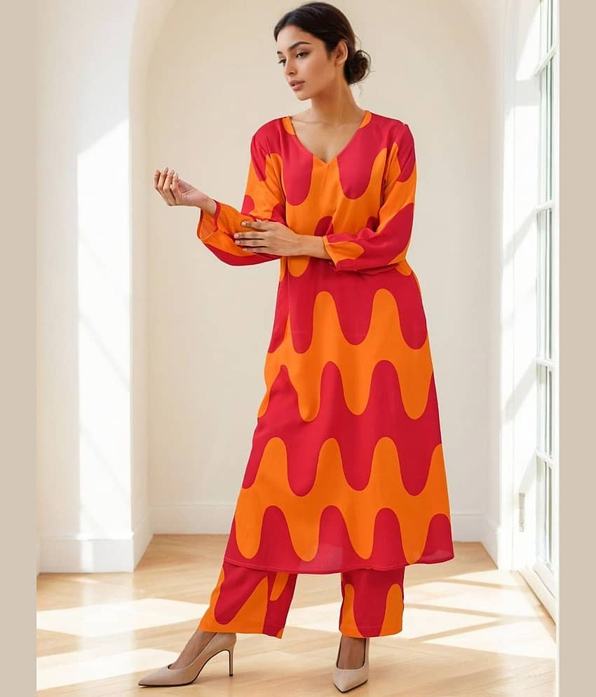 INDIAN SILKS Women Tunic With Trousers Co-Ord Set ( Orange )