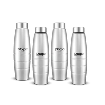 PEXPO Stainless Steel Fridge Water Bottle, 1L, Pack Of 4 Silver, Duro | Eco-Friendly Water Bottle With 3x Powder Coating