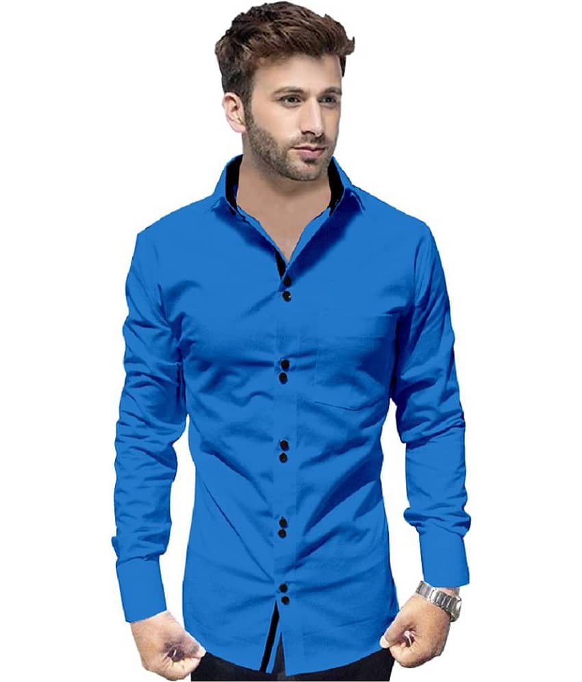 P&V Cotton Blend Slim Fit Men's Casual Shirt - Blue ( Pack of 1 )