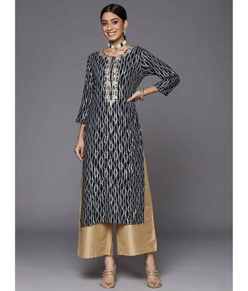 Varanga Viscose Embroidered Straight Women's Kurti - Blue ( Pack of 1 )