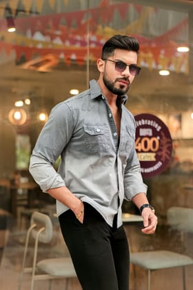 Grey- Off White Double Shade Cotton RFD Shirt Grey- Off White Double Shade Cotton RFD Shirt