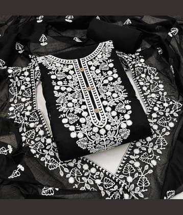 Rangtulika Ethnics Unstitched Cotton Embroidered Dress Material - Black ( Pack of 1 )