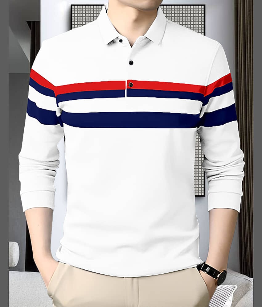 AOOSH Pack of 1 Cotton Blend Regular Fit Striped Full Sleeves Men's Polo T Shirt ( Black )