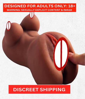 Male Masturbator - 3D Realistic Pussy Ass and Silicone Vagina Butt Anal Adult Products Sex Toys with 2 Hole(BROWN)