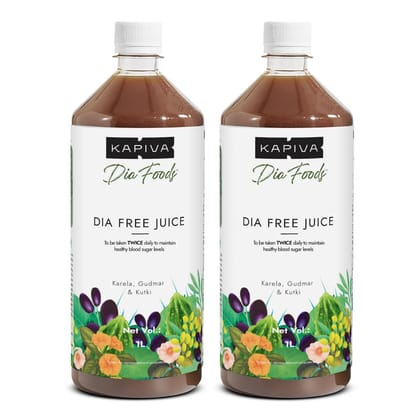 Kapiva Dia Free Juice, 1L | Clinically Proven Diabetic care | Amla, Karela, Jamun, Guduchi & 7 More (Pack of 2)