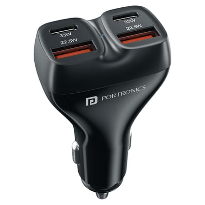 Portronics Car Power Quard Dual 33W Type-C PD, Dual 22.5W USB-A, Charge 4 Devices Simultaneously, 111W Four Ports Car Charger