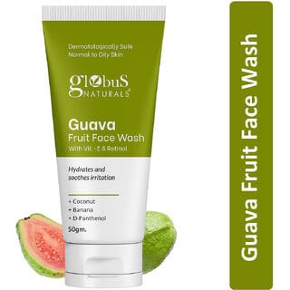 Globus Naturals Guava Fruit Face Wash with Vitamin E  Retinol For Hydrates  Soothes Irritation, Suitable for Normal to Oily Skin, 50gm