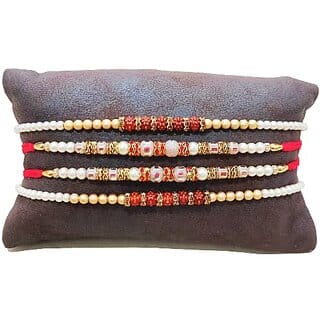 (Pack of 4) Antiqworld Gold Plated Pachi Rakhi For Brother/Bhaiya/Bhai/Bhabhi- Pack of 4