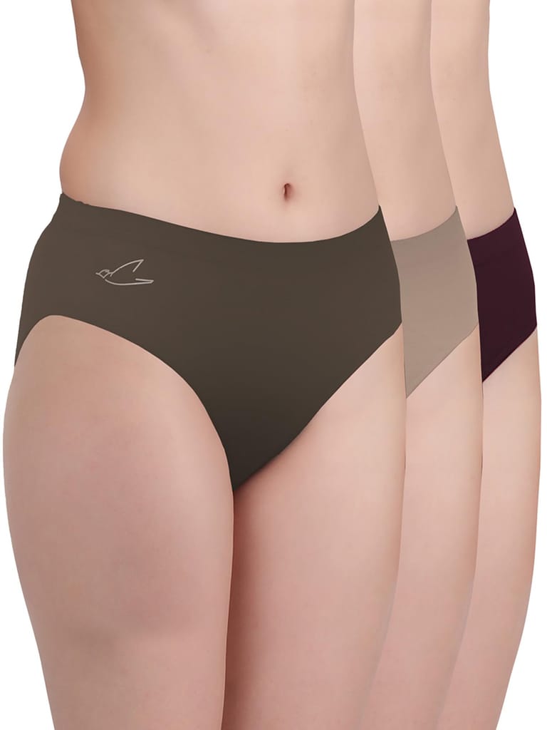 Freecultr Women’s Micromodal Mid-Rise Hipster | Super Soft & Breathable Fabric | Medium Rear Coverage | Comfortable Stretch Elastic | Pack of 3  |Color - Port Wine,Coffee,Pink