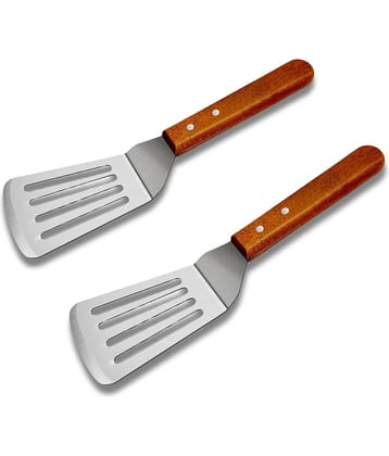 Baskety Stainless Steel with Wooden Handle Slotted Flipper Heat Resistant Spatula ( Pack of 2 )