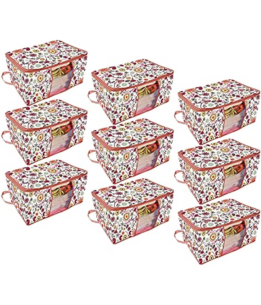 PrettyKrafts Underbed Storage Bag, Storage Organizer, Blanket Cover with Side Handles (Set of 9 pcs) -Multi Flower