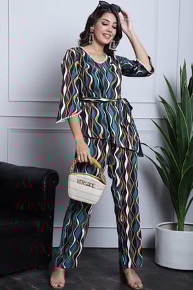 Green Color Abstract Printed Viscose Rayon Co-ord Set-s